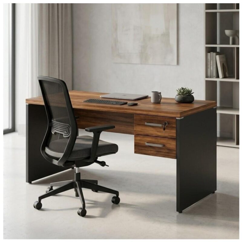 Móveis para Escritório Mesa de Escritório Executiva Reta com Gavetas – 1,70m x 0,70cm (Tampo 40mm) – Nogal Sevilha / Preto - 21475