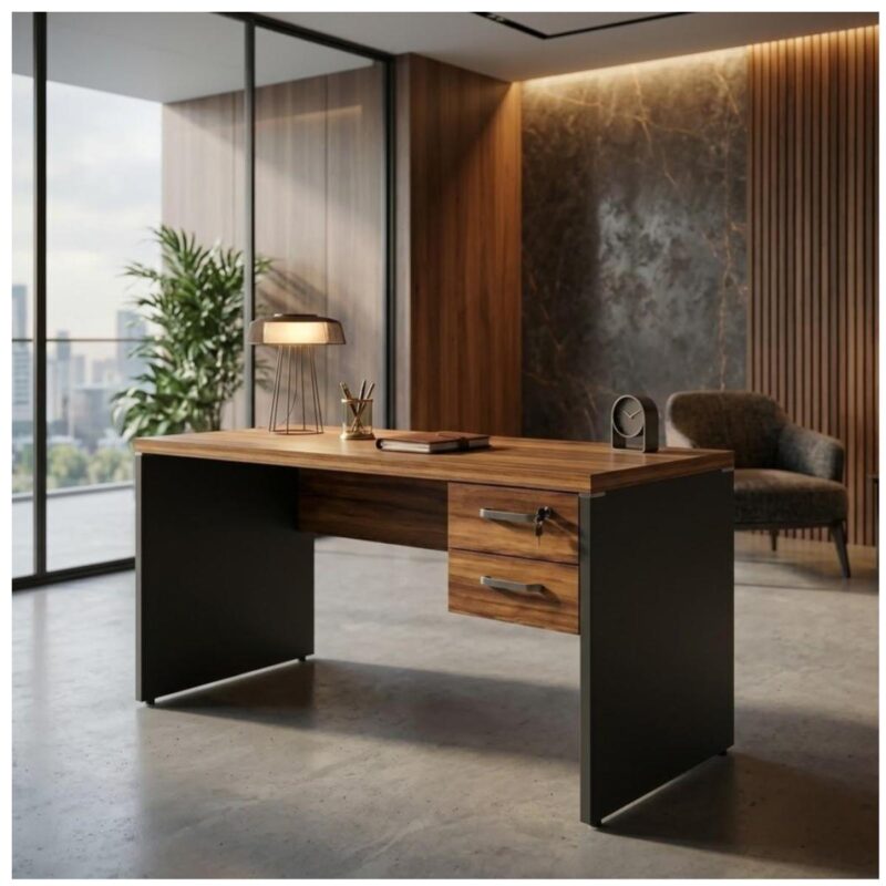 Móveis para Escritório Mesa de Escritório Executiva Reta com Gavetas – 1,70m x 0,70cm (Tampo 40mm) – Nogal Sevilha / Preto - 21475