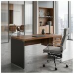 Móveis para Escritório Mesa de Escritório Executiva Reta com Gavetas – 1,70m x 0,70cm (Tampo 40mm) – Nogal Sevilha / Preto - 21475