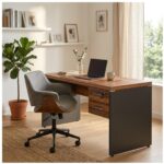 Móveis para Escritório Mesa de Escritório Executiva Reta com Gavetas – 1,70m x 0,70cm (Tampo 40mm) – Nogal Sevilha / Preto - 21475