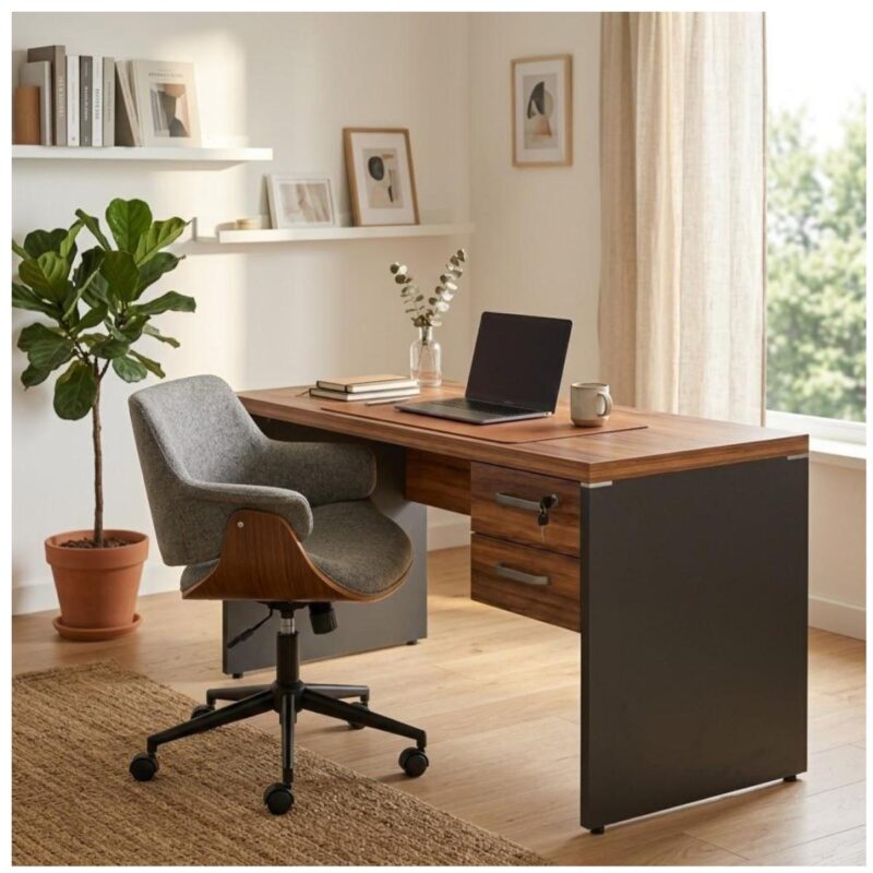 Móveis para Escritório Mesa de Escritório Executiva Reta com Gavetas – 1,70m x 0,70cm (Tampo 40mm) – Nogal Sevilha / Preto - 21475