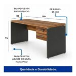 Móveis para Escritório Mesa de Escritório Executiva Reta com Gavetas – 1,50m x 0,60cm (Tampo 40mm) – Nogal Sevilha / Preto - 21473