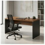 Móveis para Escritório Mesa de Escritório Executiva Reta – 1,70m x 0,70cm (Tampo 40mm) – Nogal Sevilha / Preto - 21474