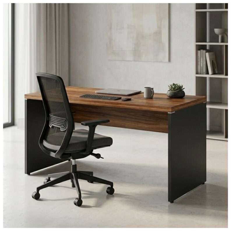 Móveis para Escritório Mesa de Escritório Executiva Reta – 1,70m x 0,70cm (Tampo 40mm) – Nogal Sevilha / Preto - 21474