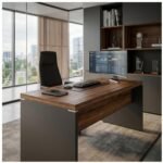 Móveis para Escritório Mesa de Escritório Executiva Reta – 1,70m x 0,70cm (Tampo 40mm) – Nogal Sevilha / Preto - 21474