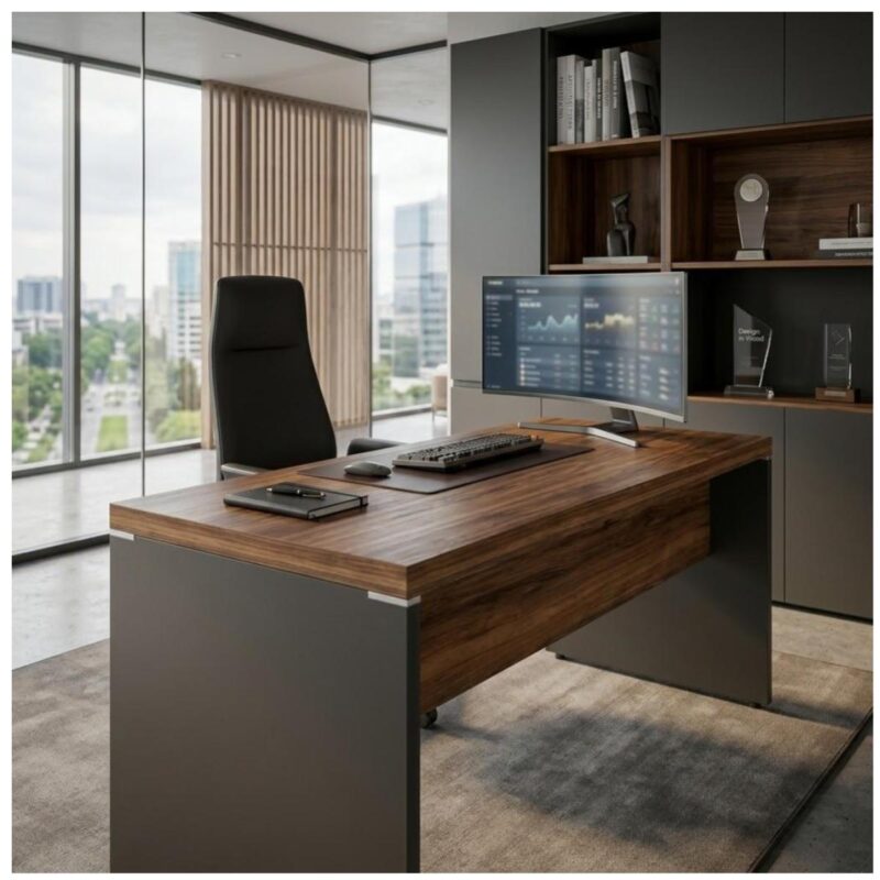 Móveis para Escritório Mesa de Escritório Executiva Reta – 1,70m x 0,70cm (Tampo 40mm) – Nogal Sevilha / Preto - 21474