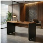 Móveis para Escritório Mesa de Escritório Executiva Reta – 1,70m x 0,70cm (Tampo 40mm) – Nogal Sevilha / Preto - 21474