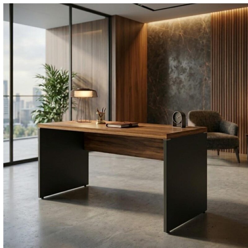 Móveis para Escritório Mesa de Escritório Executiva Reta – 1,70m x 0,70cm (Tampo 40mm) – Nogal Sevilha / Preto - 21474