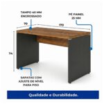 Móveis para Escritório Mesa de Escritório Executiva Reta – 1,70m x 0,70cm (Tampo 40mm) – Nogal Sevilha / Preto - 21474