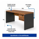 Móveis para Escritório Mesa de Escritório Executiva Reta com Gavetas – 1,70m x 0,70cm (Tampo 40mm) – Nogal Sevilha / Preto - 21475