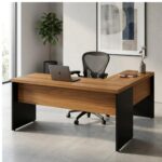 Móveis para Escritório Mesa em L (Mesa 1,70m  + Mesa Auxiliar) – S/ Gavetas – (Tampo 40mm) – Nogal Sevilha / Preto - 21478