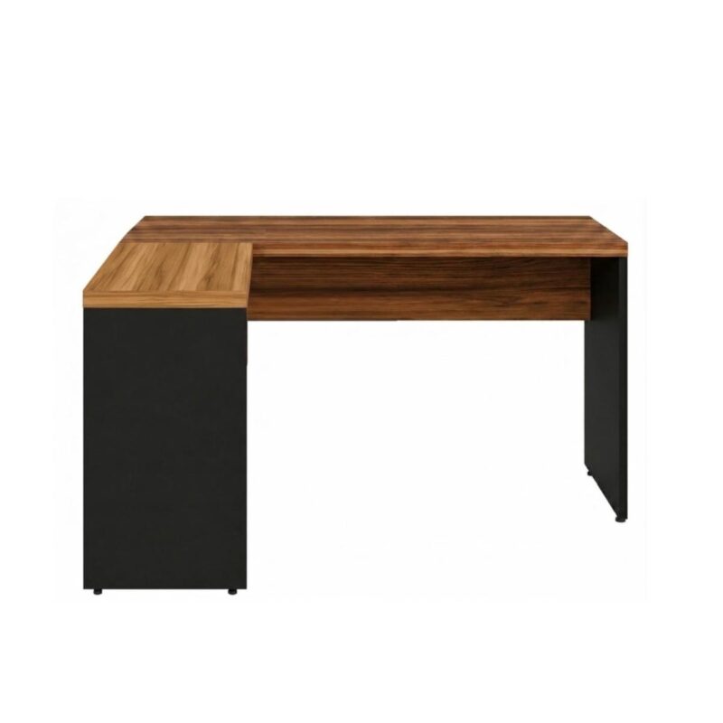 Móveis para Escritório Mesa em L (Mesa 1,70m  + Mesa Auxiliar) – S/ Gavetas – (Tampo 40mm) – Nogal Sevilha / Preto - 21478