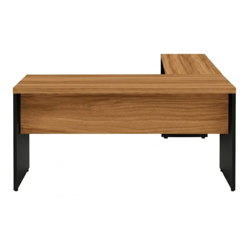 Móveis para Escritório Mesa em L (Mesa 1,50  + Mesa Auxiliar) – S/ Gavetas – (Tampo 40mm) – Nogal Sevilha / Preto - 21476