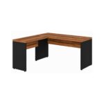 Móveis para Escritório Mesa em L (Mesa 1,50  + Mesa Auxiliar) – S/ Gavetas – (Tampo 40mm) – Nogal Sevilha / Preto - 21476