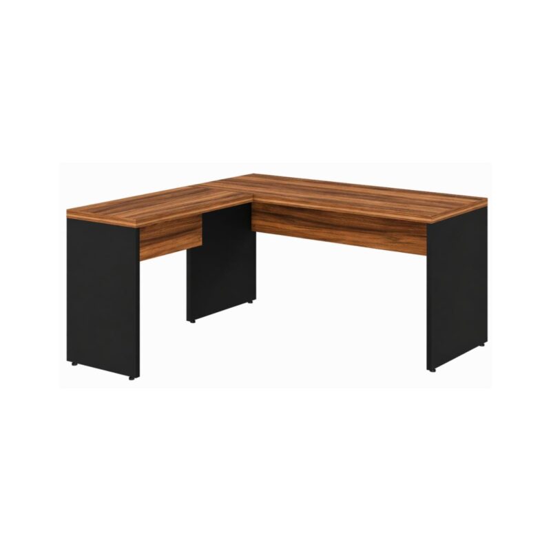 Móveis para Escritório Mesa em L (Mesa 1,50  + Mesa Auxiliar) – S/ Gavetas – (Tampo 40mm) – Nogal Sevilha / Preto - 21476