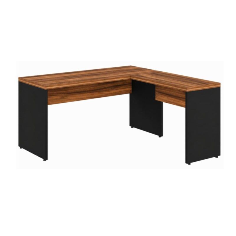 Móveis para Escritório Mesa em L (Mesa 1,70m  + Mesa Auxiliar) – S/ Gavetas – (Tampo 40mm) – Nogal Sevilha / Preto - 21478