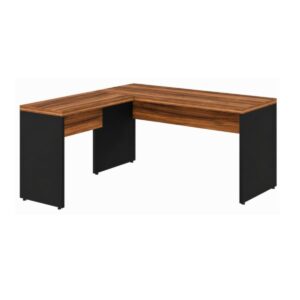 Mesa em L (Mesa 1,70m  + Mesa Auxiliar) – S/ Gavetas – (Tampo 40mm) – Nogal Sevilha / Preto - 21478