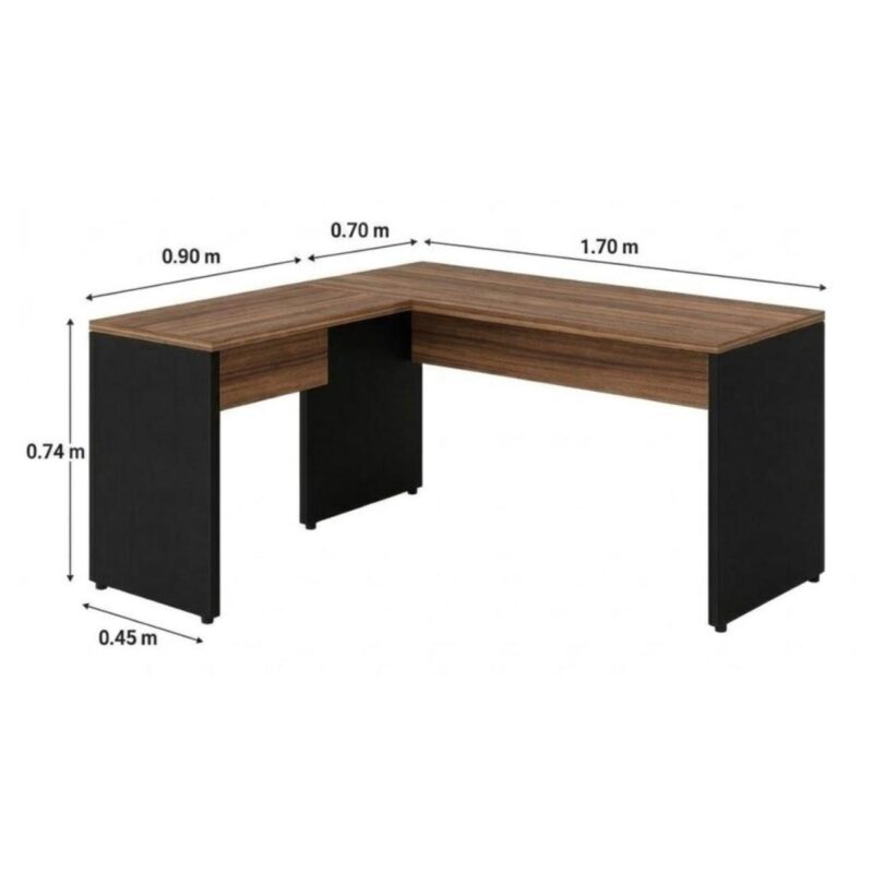 Móveis para Escritório Mesa em L (Mesa 1,70m  + Mesa Auxiliar) – S/ Gavetas – (Tampo 40mm) – Nogal Sevilha / Preto - 21478