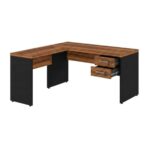 Móveis para Escritório Mesa em L (Mesa 1,70m  + Mesa Auxiliar) – C/ Gavetas – (Tampo 40mm) – Nogal Sevilha / Preto - 21479