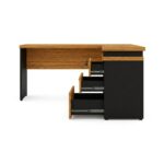Móveis para Escritório Mesa Escritório em “L” c/ Gavetão na Auxiliar 1,70×1,60m – (Tampo 40mm) – Nogal Sevilha / Preto - 21423