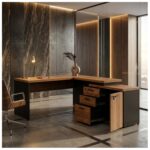 Móveis para Escritório Mesa Escritório em "L" - 1,50x1,50m (Extensível) - com Armário Misto (03 Gav.) - WORKSTART - NOGAL/SEVILHA - 20603