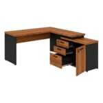 Móveis para Escritório Mesa Escritório em "L" - 1,70x1,60m (Extensível) - com Armário Misto (03 Gav.) - WORKSTART - NOGAL/SEVILHA - 20604