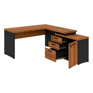 Mesa Escritório em "L" - 1,70x1,60m (Extensível) - com Armário Misto (03 Gav.) - WORKSTART - NOGAL/SEVILHA - 20604
