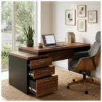 Móveis para Escritório Mesa para Escritório com Gaveteiro 3 Gavetas 1,92m x 0,70cm – Escrivaninha Home Office Amadeirada – Sevilha / Preto - 21405