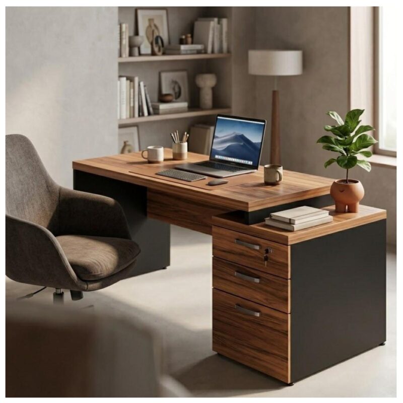 Móveis para Escritório Mesa para Escritório com Gaveteiro 3 Gavetas 1,92m x 0,70cm – Escrivaninha Home Office Amadeirada – Sevilha / Preto - 21405