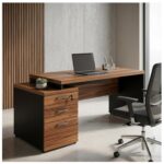 Móveis para Escritório Mesa para Escritório com Gaveteiro 3 Gavetas 1,92m x 0,70cm – Escrivaninha Home Office Amadeirada – Sevilha / Preto - 21405