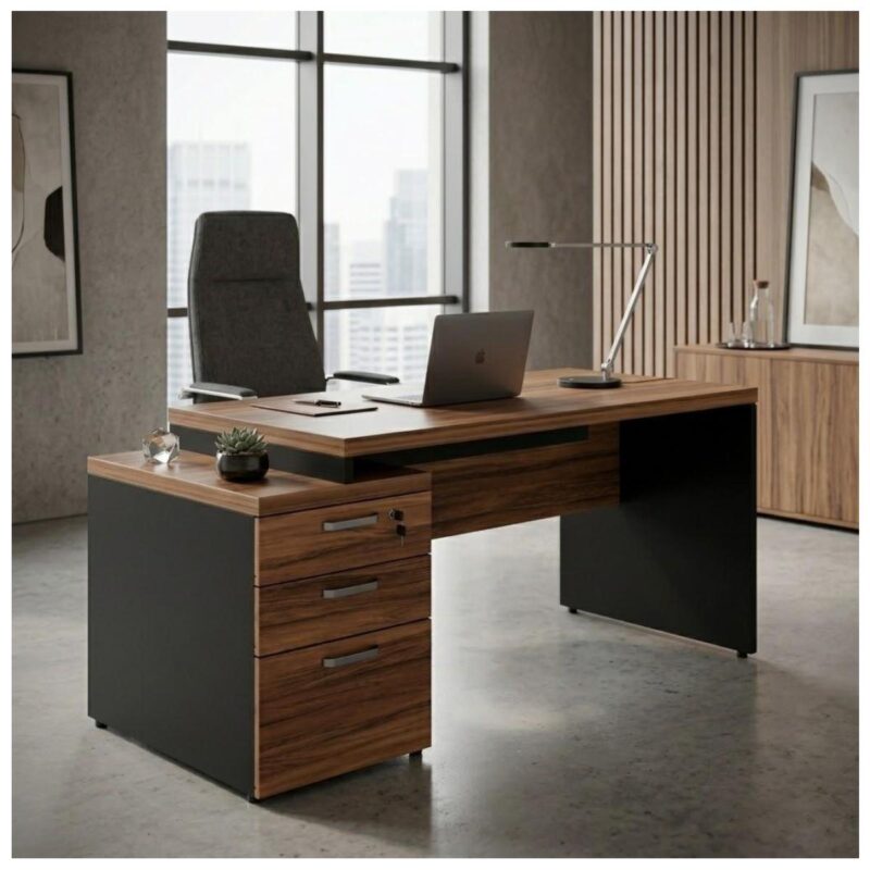Móveis para Escritório Mesa para Escritório com Gaveteiro 3 Gavetas 1,92m x 0,70cm – Escrivaninha Home Office Amadeirada – Sevilha / Preto - 21405