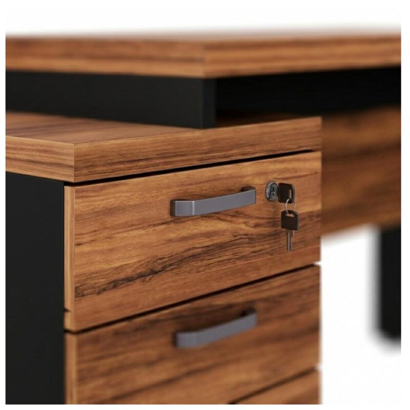 Móveis para Escritório Mesa para Escritório com Gaveteiro 3 Gavetas 1,92m x 0,70cm – Escrivaninha Home Office Amadeirada – Sevilha / Preto - 21405