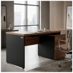 Móveis para Escritório Mesa para Escritório com Gaveteiro 3 Gavetas C/VIDRO 1,92m x 0,70cm – Escrivaninha Home Office Amadeirada – Sevilha / Preto - 21399