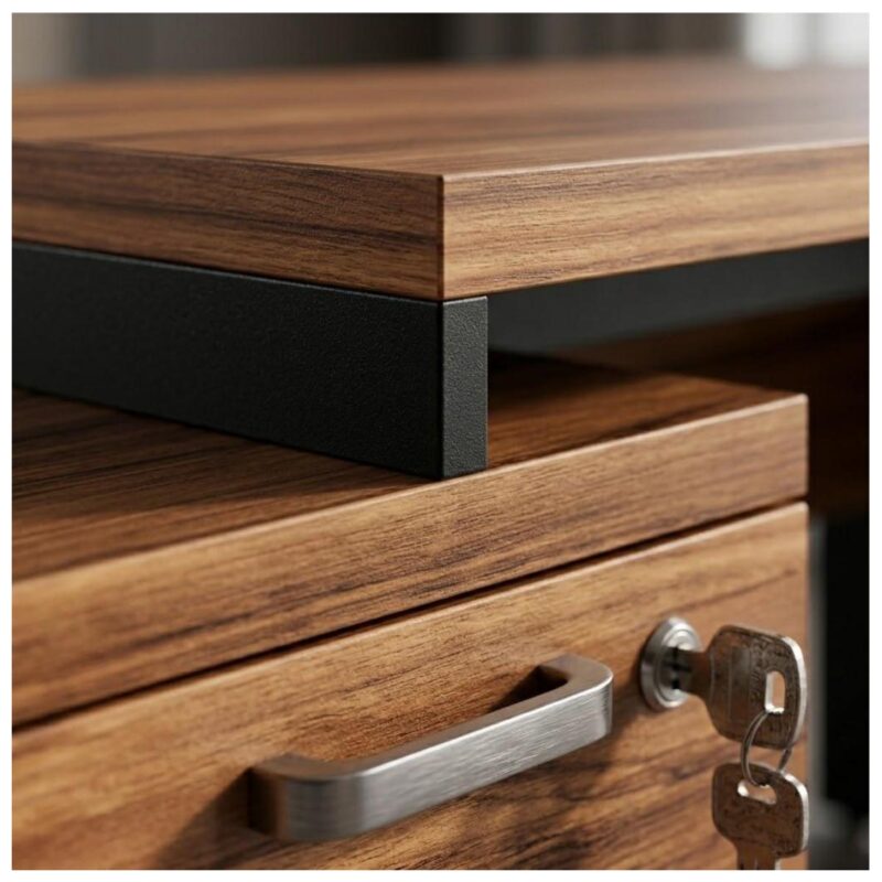 Móveis para Escritório Mesa para Escritório com Gaveteiro 3 Gavetas C/VIDRO 1,92m x 0,70cm – Escrivaninha Home Office Amadeirada – Sevilha / Preto - 21399