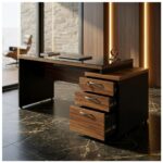 Móveis para Escritório Mesa para Escritório com Gaveteiro 3 Gavetas C/VIDRO 1,92m x 0,70cm – Escrivaninha Home Office Amadeirada – Sevilha / Preto - 21399