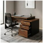 Móveis para Escritório Mesa para Escritório com Gaveteiro 3 Gavetas C/VIDRO 1,92m x 0,70cm – Escrivaninha Home Office Amadeirada – Sevilha / Preto - 21399