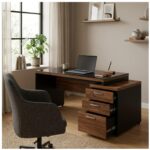 Móveis para Escritório Mesa para Escritório com Gaveteiro 3 Gavetas C/VIDRO 1,92m x 0,70cm – Escrivaninha Home Office Amadeirada – Sevilha / Preto - 21399
