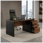 Móveis para Escritório Mesa para Escritório com Gaveteiro 3 Gavetas C/VIDRO 1,92m x 0,70cm – Escrivaninha Home Office Amadeirada – Sevilha / Preto - 21399