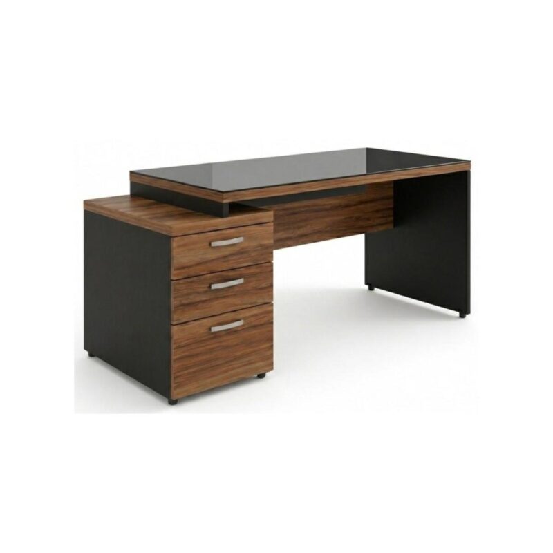 Móveis para Escritório Mesa para Escritório com Gaveteiro 3 Gavetas C/VIDRO 1,92m x 0,70cm – Escrivaninha Home Office Amadeirada – Sevilha / Preto - 21399