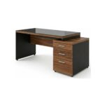 Móveis para Escritório Mesa para Escritório com Gaveteiro 3 Gavetas C/VIDRO 1,92m x 0,70cm – Escrivaninha Home Office Amadeirada – Sevilha / Preto - 21399