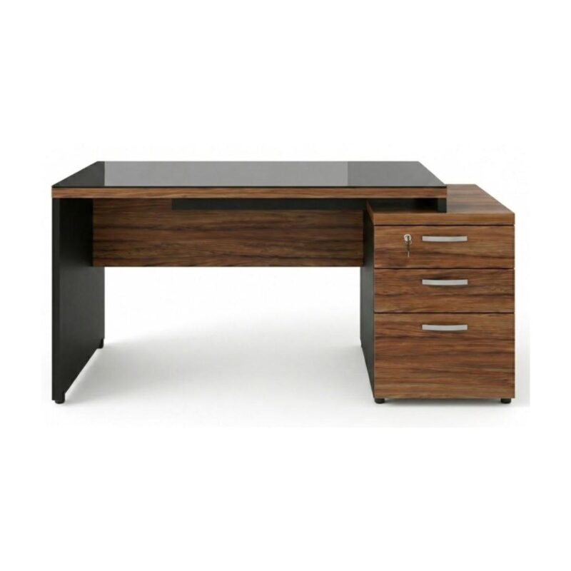 Móveis para Escritório Mesa para Escritório com Gaveteiro 3 Gavetas C/VIDRO 1,92m x 0,70cm – Escrivaninha Home Office Amadeirada – Sevilha / Preto - 21399