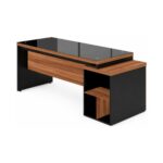 Móveis para Escritório Mesa para Escritório com Gaveteiro 3 Gavetas C/VIDRO 1,92m x 0,70cm – Escrivaninha Home Office Amadeirada – Sevilha / Preto - 21399