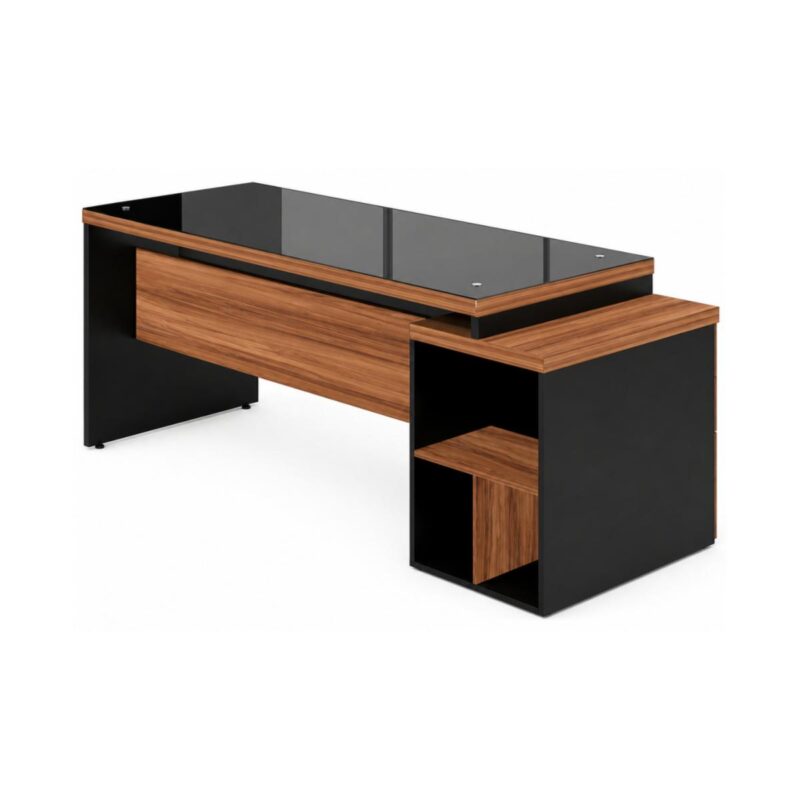 Móveis para Escritório Mesa para Escritório com Gaveteiro 3 Gavetas C/VIDRO 1,92m x 0,70cm – Escrivaninha Home Office Amadeirada – Sevilha / Preto - 21399