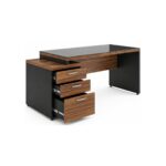 Móveis para Escritório Mesa para Escritório com Gaveteiro 3 Gavetas C/VIDRO 1,92m x 0,70cm – Escrivaninha Home Office Amadeirada – Sevilha / Preto - 21399