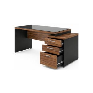 Mesa para Escritório com Gaveteiro 3 Gavetas C/VIDRO 1,92m x 0,70cm – Escrivaninha Home Office Amadeirada – Sevilha / Preto - 21399