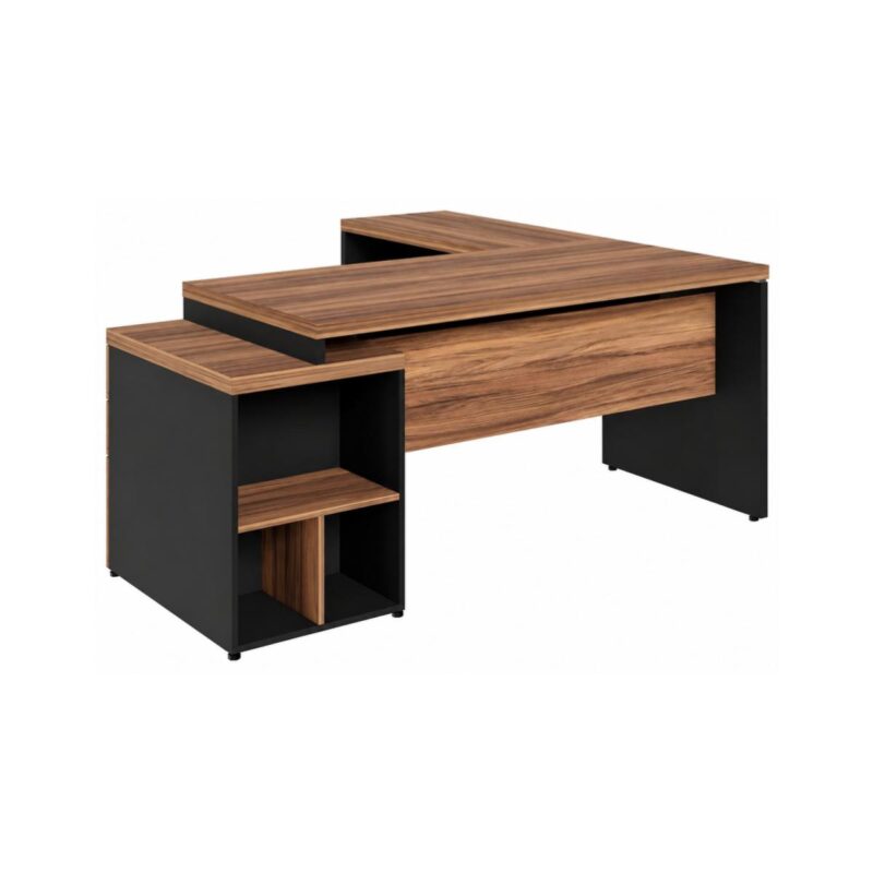 Móveis para Escritório Mesa de Escritório em L Diretor 1,92 x 1,60 Tampo 40mm com Gaveteiro – Nogal Sevilha  / Preto - 21406