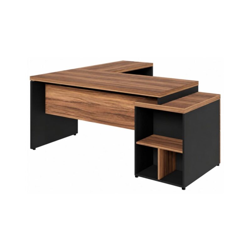 Móveis para Escritório Mesa de Escritório em L Diretor 1,92 x 1,60 Tampo 40mm com Gaveteiro – Nogal Sevilha  / Preto - 21406
