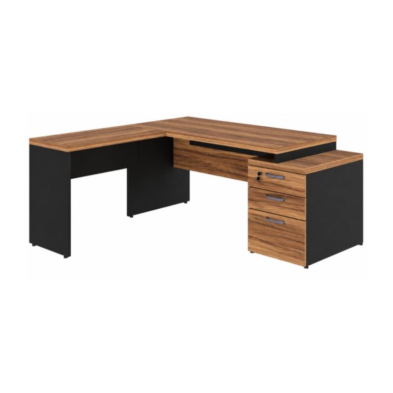 Móveis para Escritório Mesa de Escritório em L Diretor 1,92 x 1,60 Tampo 40mm com Gaveteiro – Nogal Sevilha  / Preto - 21406