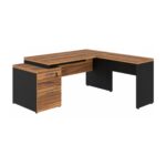 Móveis para Escritório Mesa de Escritório em L Diretor 1,92 x 1,60 Tampo 40mm com Gaveteiro – Nogal Sevilha  / Preto - 21406
