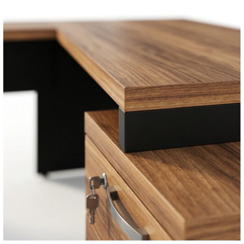 Móveis para Escritório Mesa de Escritório em L Diretor 1,92 x 1,60 Tampo 40mm com Gaveteiro – Nogal Sevilha  / Preto - 21406
